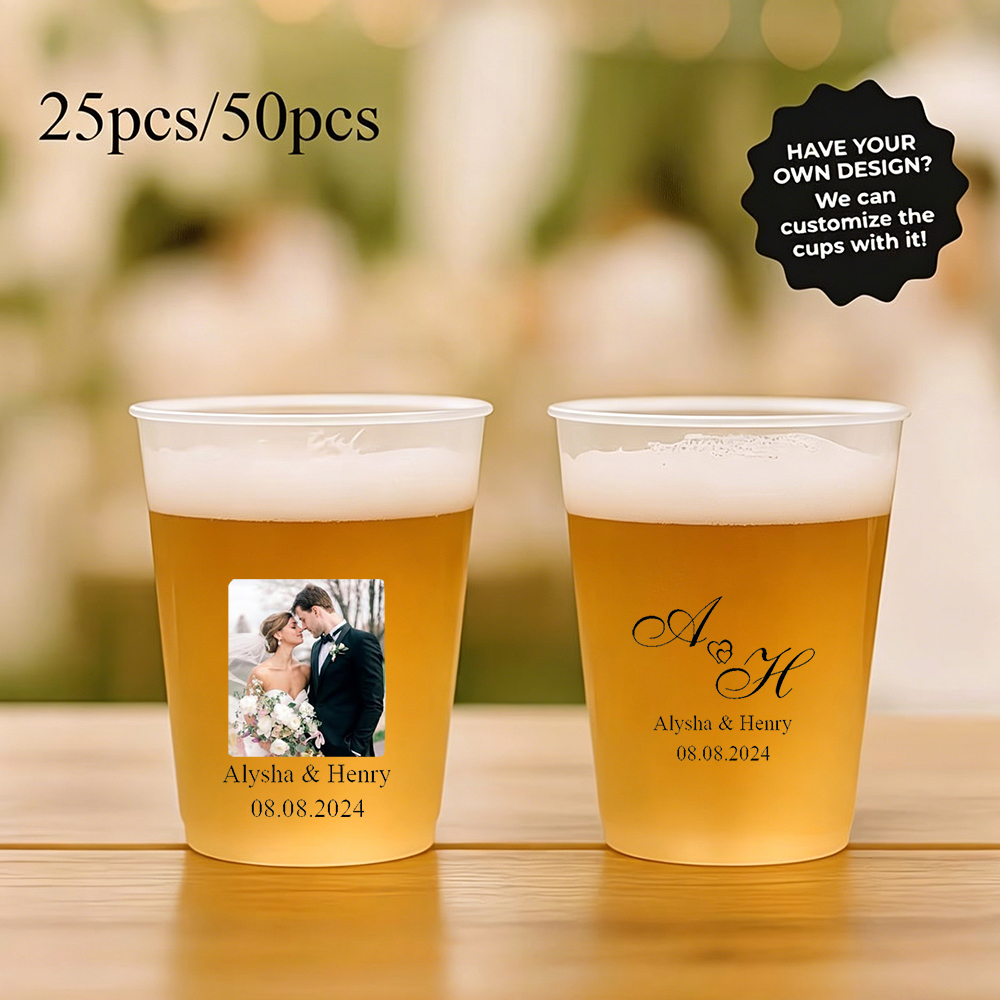 Wine With Beer Name - Custom Photo Name Wedding Plastic Cups