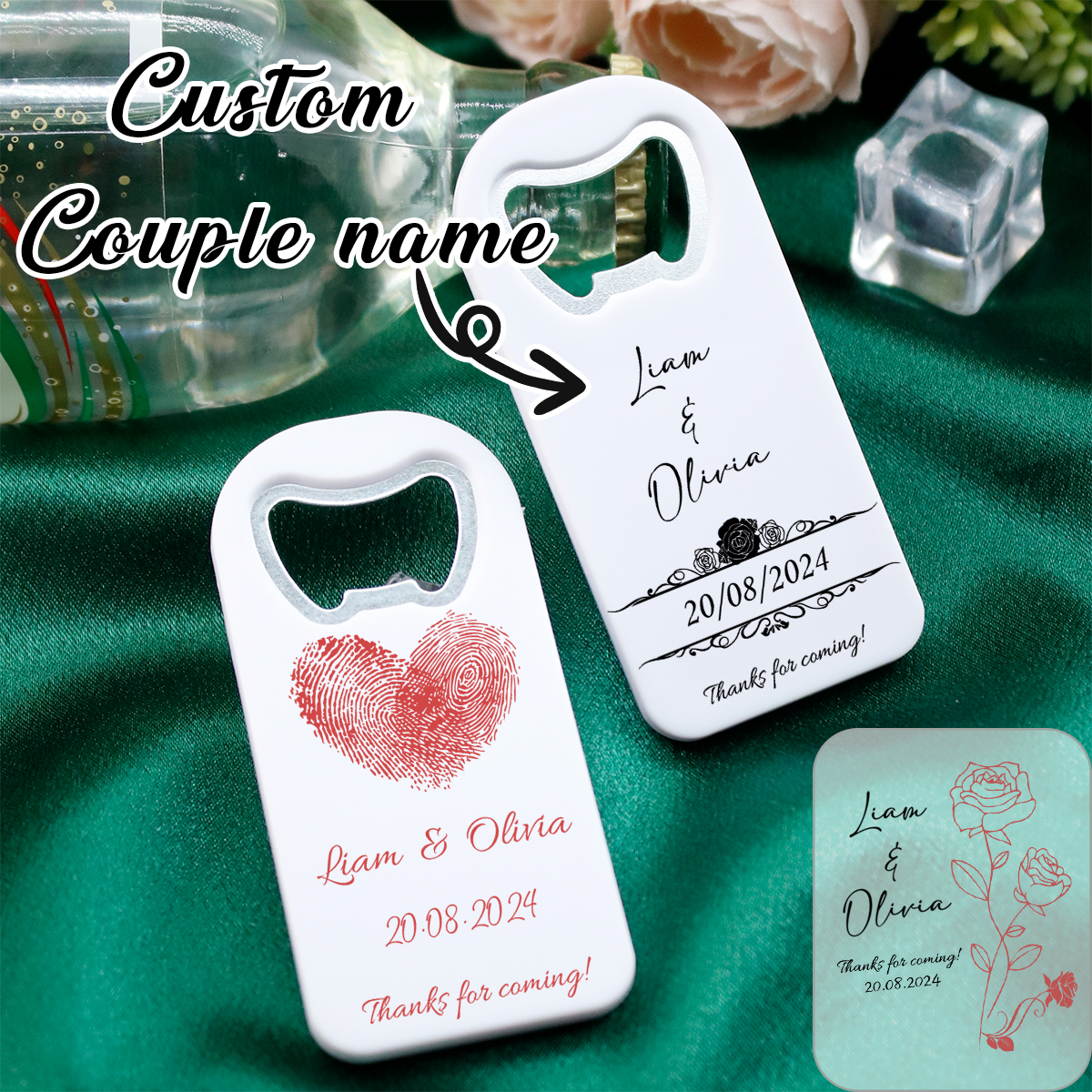 Beer & Wine Downtown - Custom Bottle Opener With Couple Names,