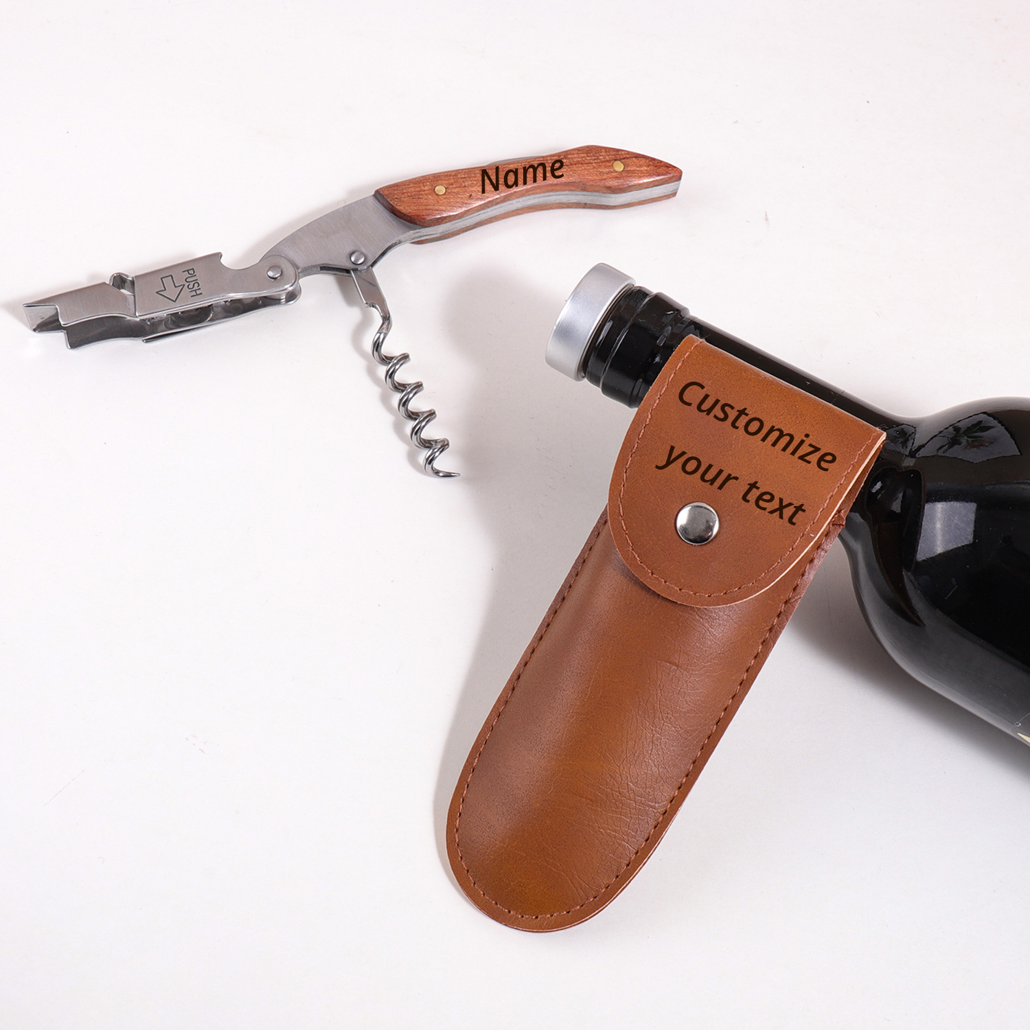 Wine With Beer Name - Personalized Custom Name Wine Opener Wooden