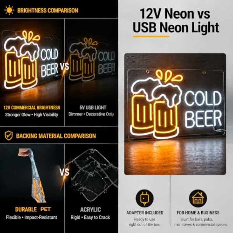 Cold Beer Neon Sign for Busine - đánh giá và giá Beer & Wine Downtown